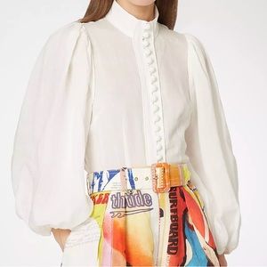Zimmermann Blouson Sleeve Ramie Blouse in White